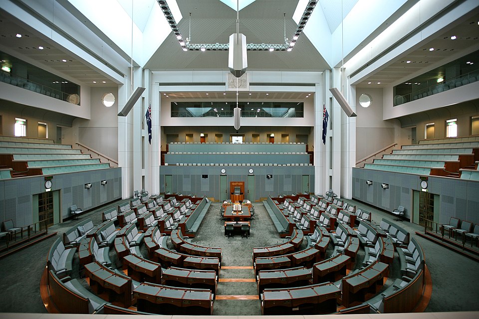 A photo of the House of Representatives chamber in the Federal Parliament in Canberra.