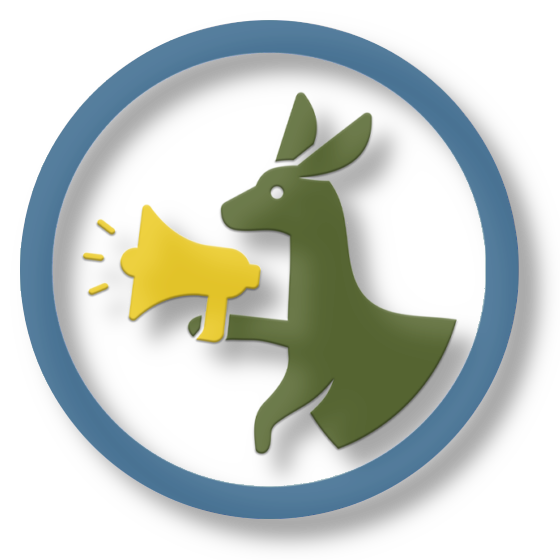 Democracy Developers logo, kangaroo with a megaphone